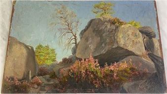 The Franchard gorges Oil on panel signed lower left 23 x 36 cm - Roger Tournay