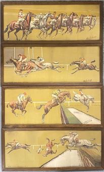 Horse racing Four lithographs numbered 1 to 4 26 x 70 cm - Albert Feuillastre