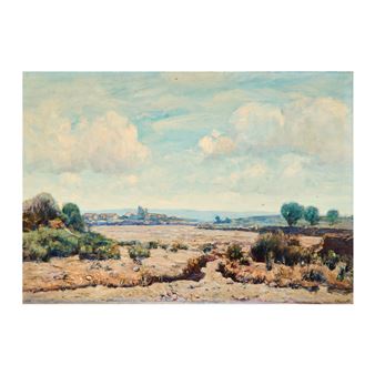 Vista rural con castillo - Ramón Aguillar Moré