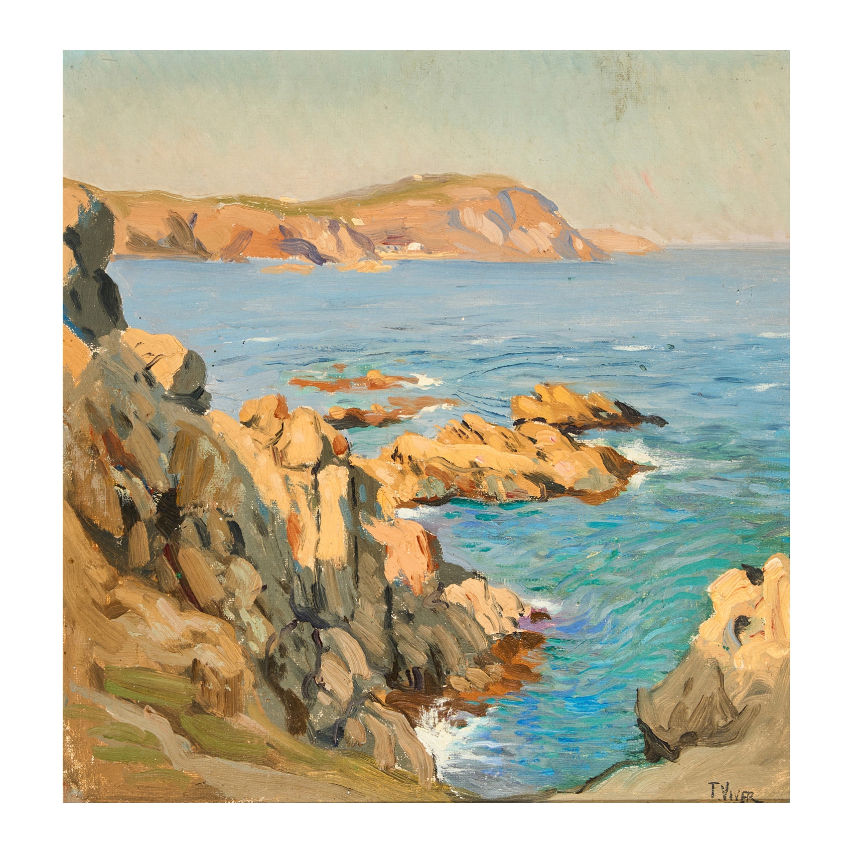 Artwork by Tomàs Viver  Aymerich, Marina con acantilado, Made of Oil on canvas attached to board