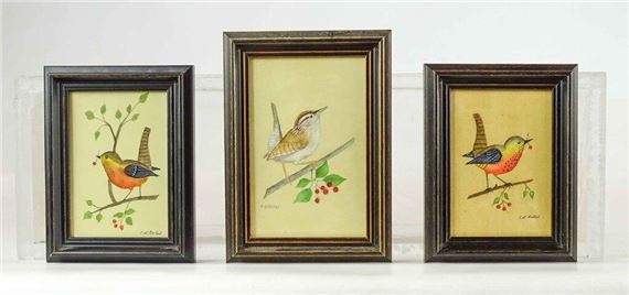 (3) bird watercolors. Largest frame overall 7" x 5". Provenance: Descendant of the artist.