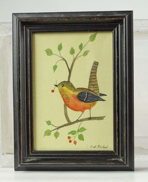 Artwork by Evelyn S. Dubiel, (3) bird watercolors. Largest frame overall 7" x 5". Provenance: Descendant of the artist., Made of watercolors