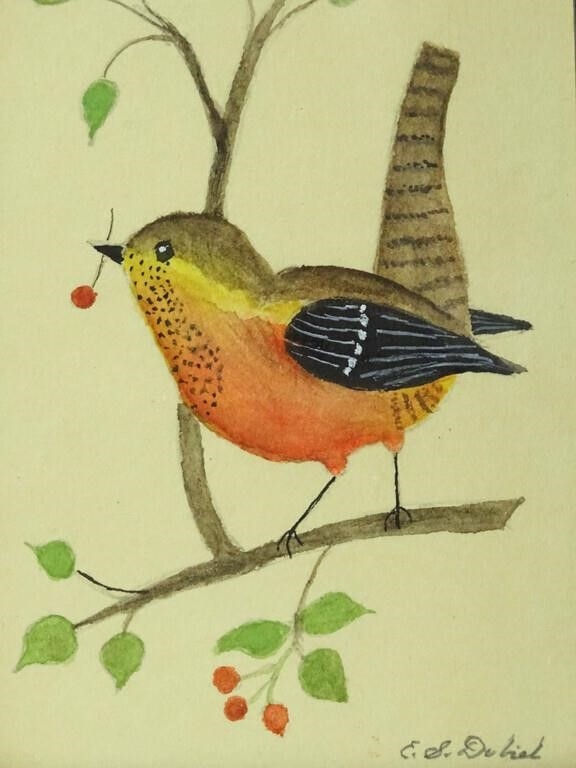 Artwork by Evelyn S. Dubiel, (3) bird watercolors. Largest frame overall 7" x 5". Provenance: Descendant of the artist., Made of watercolors