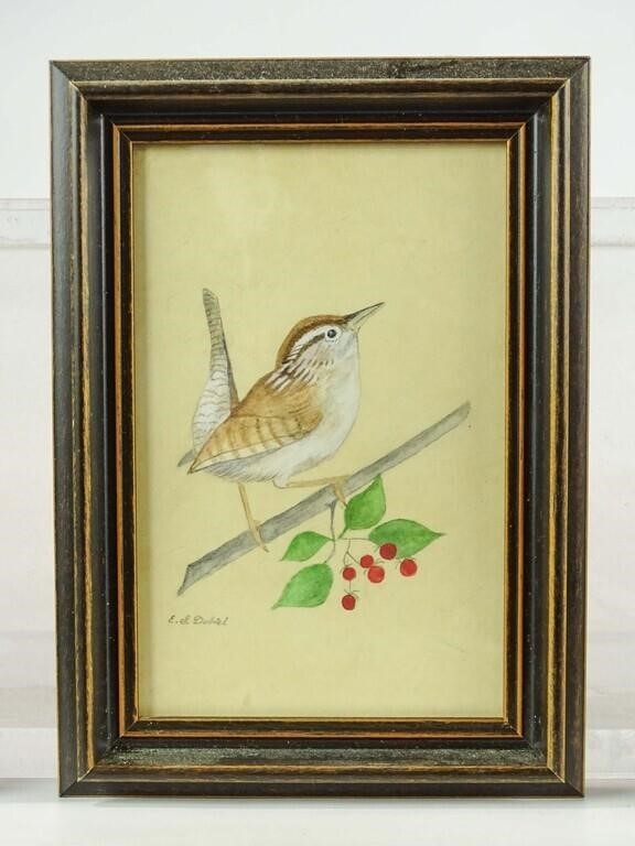 Artwork by Evelyn S. Dubiel, (3) bird watercolors. Largest frame overall 7" x 5". Provenance: Descendant of the artist., Made of watercolors