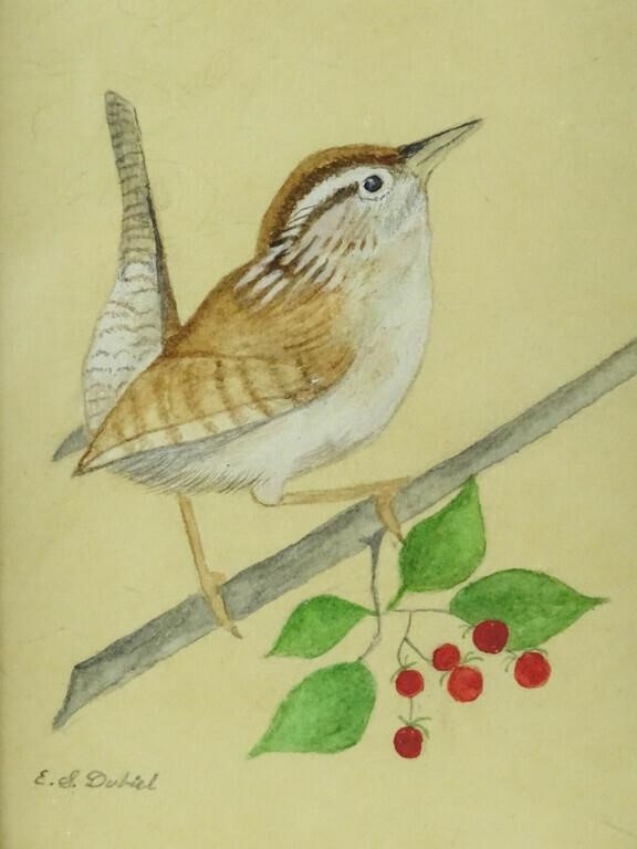Artwork by Evelyn S. Dubiel, (3) bird watercolors. Largest frame overall 7" x 5". Provenance: Descendant of the artist., Made of watercolors