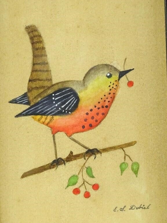Artwork by Evelyn S. Dubiel, (3) bird watercolors. Largest frame overall 7" x 5". Provenance: Descendant of the artist., Made of watercolors