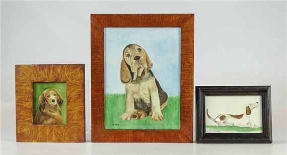 (3) dog watercolors. Largest frame overall 11" x 8 1/2". Provenance: Descendant of the artist.