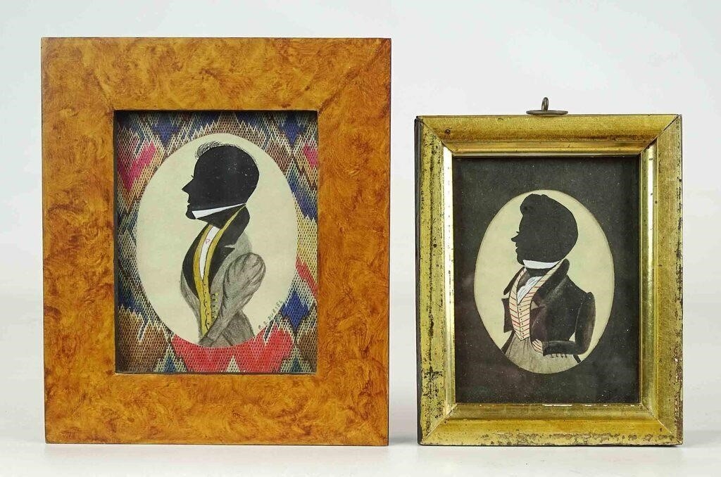 Artwork by Evelyn S. Dubiel, (2) silhouettes. Largest frame overall 6" x 5". Provenance: Descendant of the artist., Made of watercolors