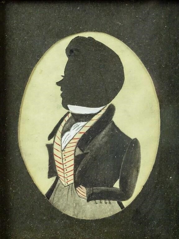 Artwork by Evelyn S. Dubiel, (2) silhouettes. Largest frame overall 6" x 5". Provenance: Descendant of the artist., Made of watercolors