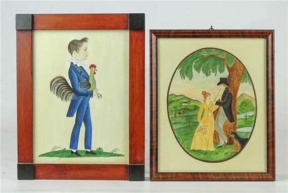(2) folk art watercolors. Largest frame overall 11" x 8 1/2". Provenance: Descendant of the artist. by Evelyn S. Dubiel