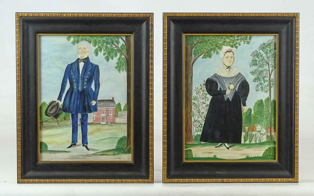 Artwork by Evelyn S. Dubiel, (2) folk art watercolors. Frames overall 12" x 9 1/2". Provenance: Descendant of the artist., Made of watercolors