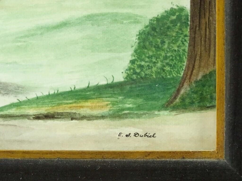 Artwork by Evelyn S. Dubiel, (2) folk art watercolors. Frames overall 12" x 9 1/2". Provenance: Descendant of the artist., Made of watercolors