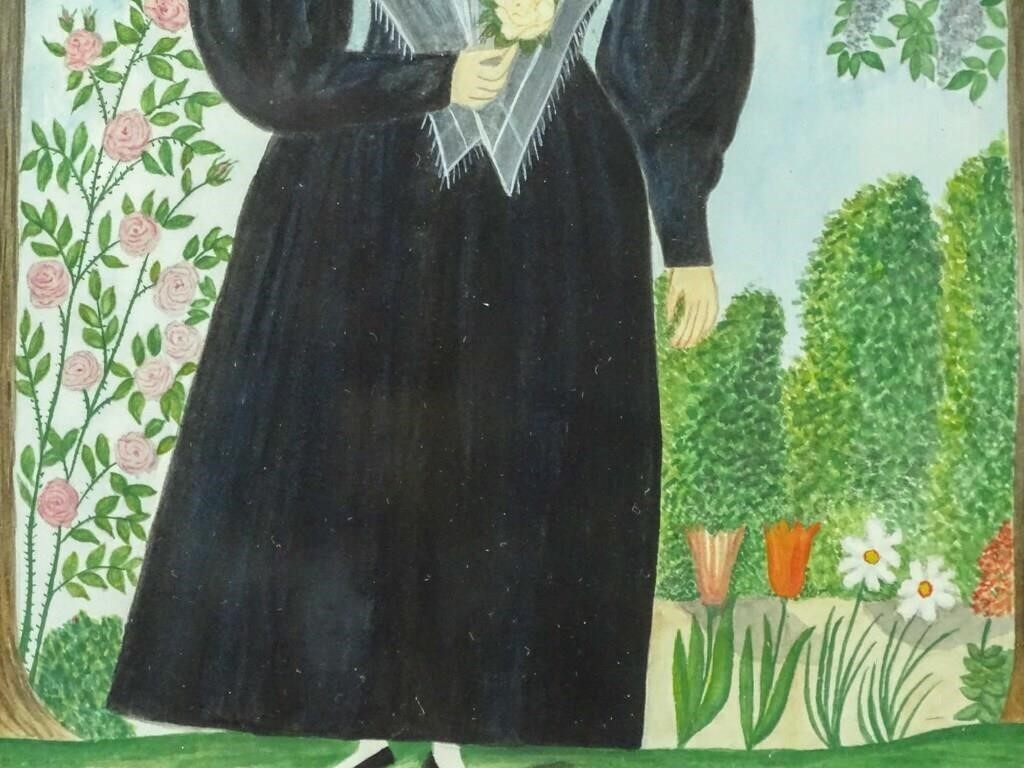 Artwork by Evelyn S. Dubiel, (2) folk art watercolors. Frames overall 12" x 9 1/2". Provenance: Descendant of the artist., Made of watercolors