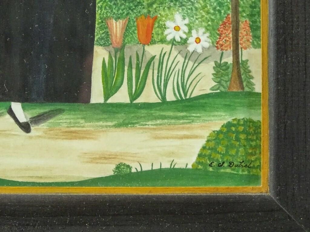 Artwork by Evelyn S. Dubiel, (2) folk art watercolors. Frames overall 12" x 9 1/2". Provenance: Descendant of the artist., Made of watercolors