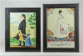 (2) folk art watercolors. Largest frame overall 14" x 11 1/2". Provenance: Descendant of the artist. - Evelyn S. Dubiel