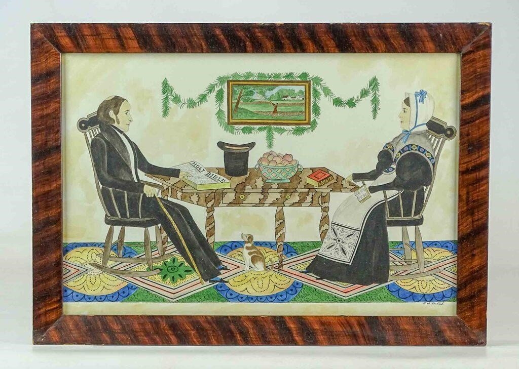 Artwork by Evelyn S. Dubiel, folk art watercolor. Overall 11 1/2" x 15 1/2". Provenance: Descendant of the artist., Made of watercolor