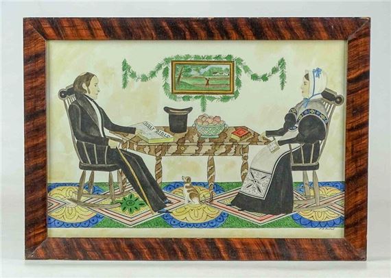 folk art watercolor. Overall 11 1/2" x 15 1/2". Provenance: Descendant of the artist.