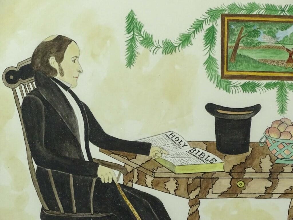 Artwork by Evelyn S. Dubiel, folk art watercolor. Overall 11 1/2" x 15 1/2". Provenance: Descendant of the artist., Made of watercolor