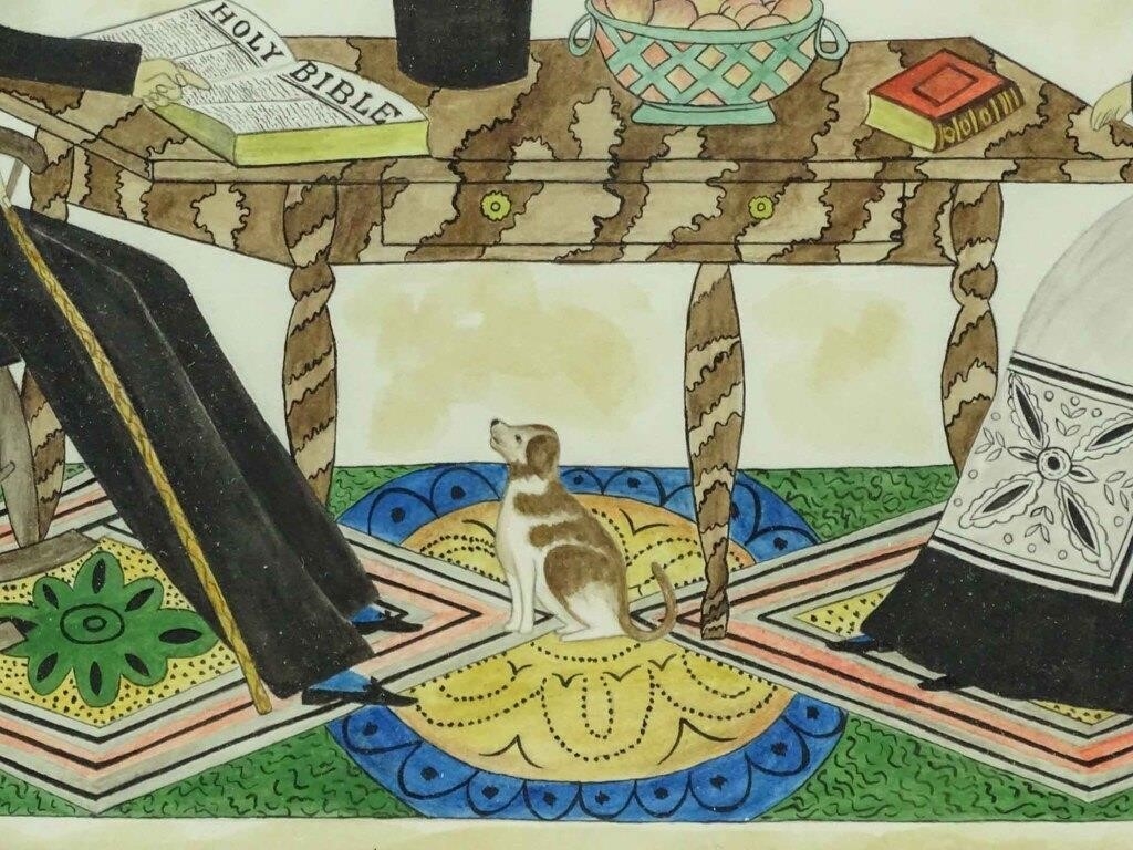 Artwork by Evelyn S. Dubiel, folk art watercolor. Overall 11 1/2" x 15 1/2". Provenance: Descendant of the artist., Made of watercolor