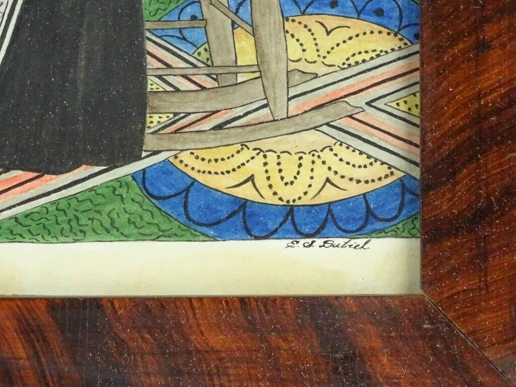 Artwork by Evelyn S. Dubiel, folk art watercolor. Overall 11 1/2" x 15 1/2". Provenance: Descendant of the artist., Made of watercolor