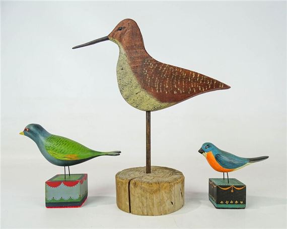 Lot (3) John Dubiel bird carvings. Tallest 10" Ht.. by John Dubiel