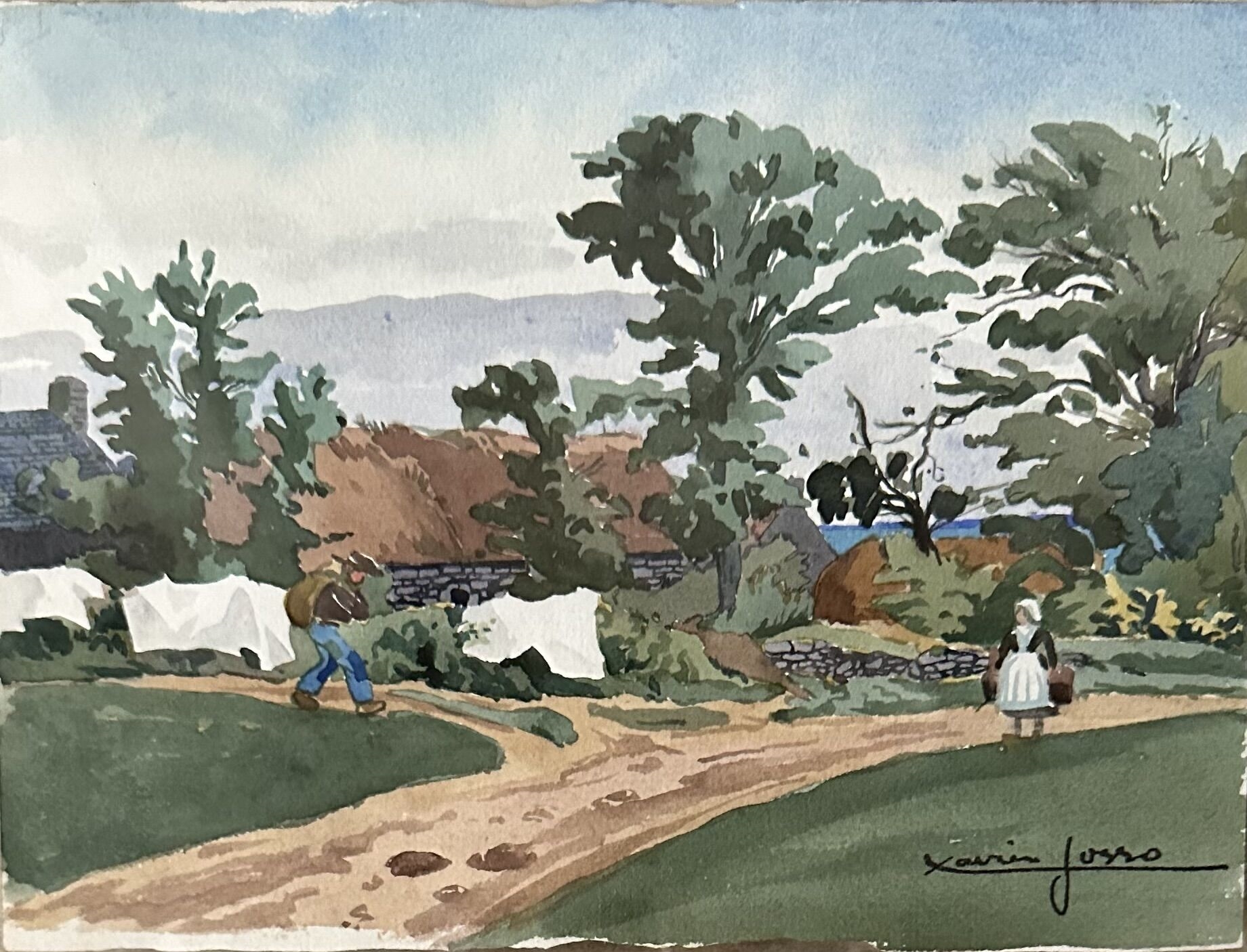 Xavier Josso | Scène animée en Bretagne (1919) | MutualArt