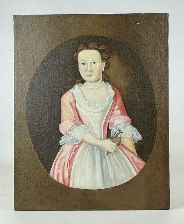 Artwork by Evelyn S. Dubiel, folk art portrait of a lady. Oil on canvas. Unframed. 20" x 16". Provenance: Descendant of the artist., Made of Oil on canvas