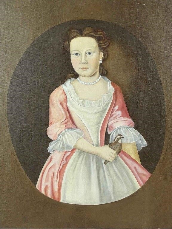 Artwork by Evelyn S. Dubiel, folk art portrait of a lady. Oil on canvas. Unframed. 20" x 16". Provenance: Descendant of the artist., Made of Oil on canvas