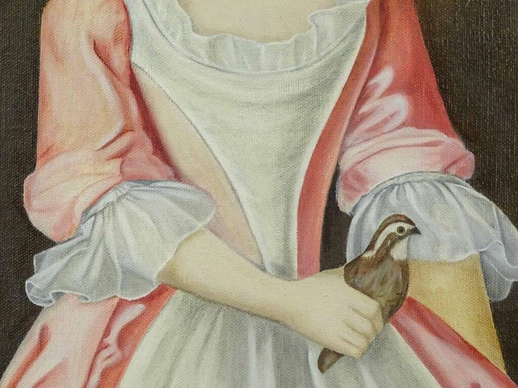 Artwork by Evelyn S. Dubiel, folk art portrait of a lady. Oil on canvas. Unframed. 20" x 16". Provenance: Descendant of the artist., Made of Oil on canvas