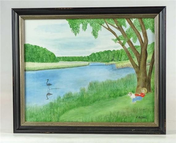 watercolor "A Day of Leisure Along the Lieutenant River". Sight 11" x 14"