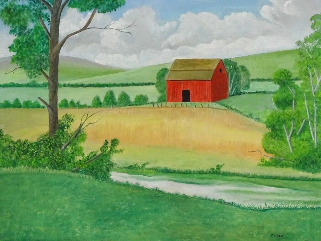 Artwork by Evelyn S. Dubiel, Red Barn in the Berkshires", Made of oil on canvas