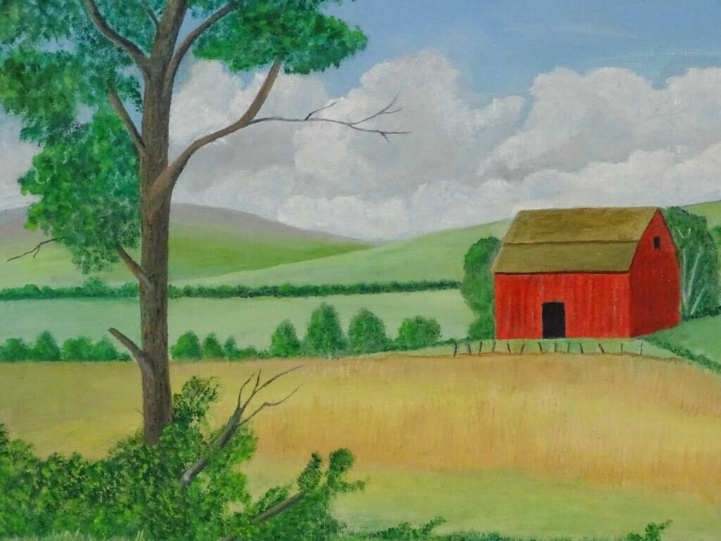 Artwork by Evelyn S. Dubiel, Red Barn in the Berkshires", Made of oil on canvas