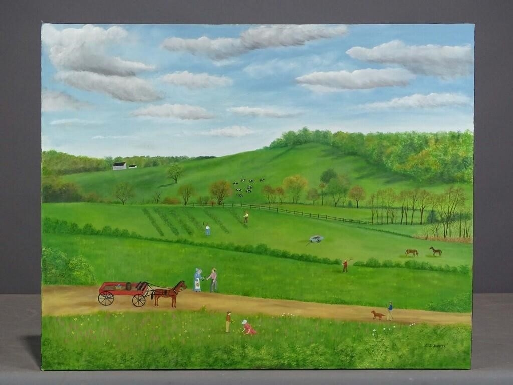 Artwork by Evelyn S. Dubiel, (2) unframed landscapes. 24" x 30 1/2" and 18" x 24". Oil on canvas. Provenance: Descendant of the artist., Made of Oil on canvas