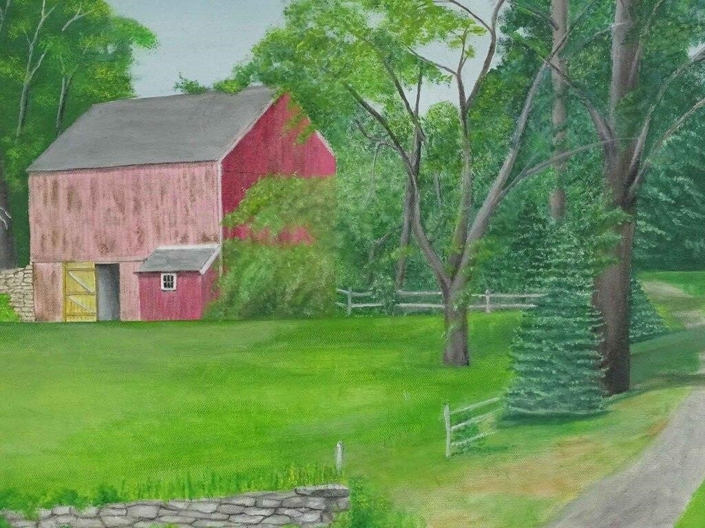 Artwork by Evelyn S. Dubiel, (2) unframed landscapes. 24" x 30 1/2" and 18" x 24". Oil on canvas. Provenance: Descendant of the artist., Made of Oil on canvas