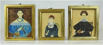 (3) folk art watercolors. Largest frame 6" x 5". Provenance: Descendant of the artist. - Evelyn S. Dubiel