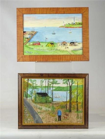 (2) folk art watercolors. Largest frame overall 12 1/2" x 15 1/2". Provenance: Descendant of the artist. by Evelyn S. Dubiel