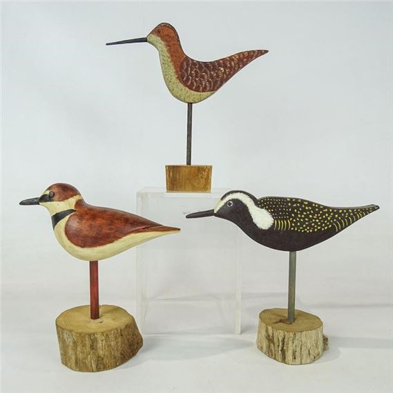 Lot (3) John Dubiel bird carvings. Tallest 9" Ht.. by John Dubiel