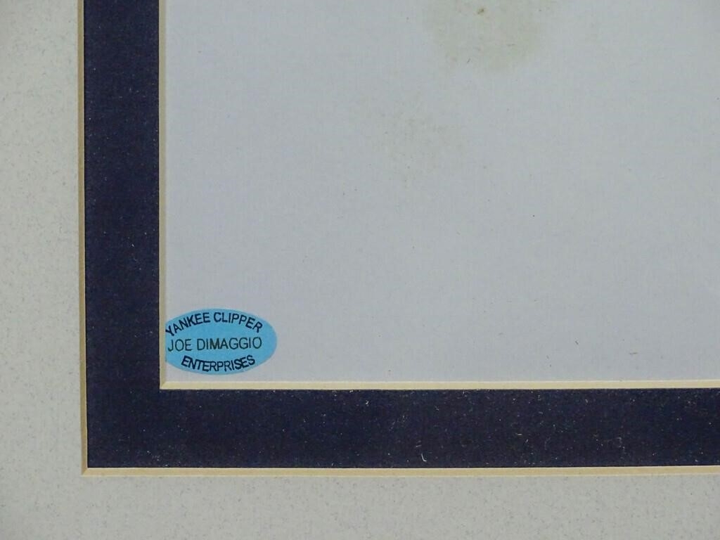 Artwork by Joe Dimaggio, Joe Dimaggio Baseball autographed Yankee Legends print. 111/1941. COA backside. Glass has small crack lower right. 30" x 22", Made of glass