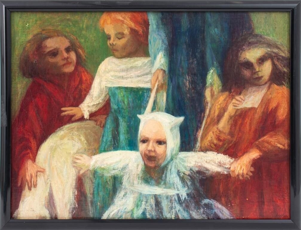 Steve Raffo | Steve Raffo Figural Group Oil on Masonite (1960s) | MutualArt