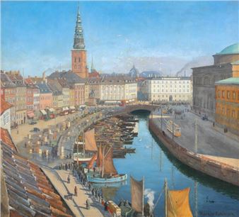 View over Gammel Strand with trams - Thorkild Eskildsen