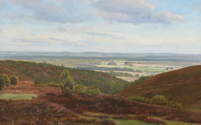 Artwork by Harald Frederik Foss, Scenery form the hills at Dollerup Bakker, Made of Oil on canvas