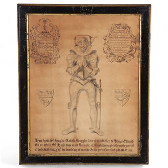 An original 18th century ink and watercolour design for the tomb of Sir Hughe Asketh - Ralph Bigland