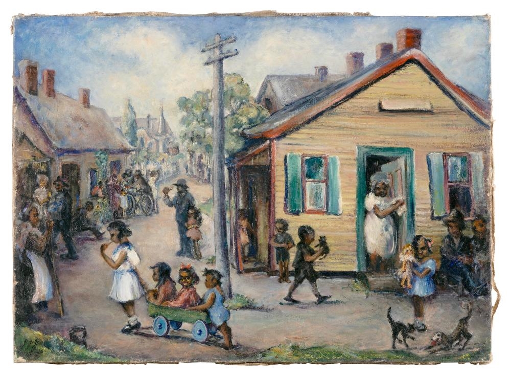 Artwork by Jean Eleanor Peacock, Lively street scene, possibly Virginia, Made of Oil on canvas