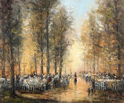 Artwork by Helmut G. Clemens, Sommerabend im Biergarten, Made of oil on canvas