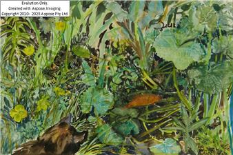 Cat and pond scene - Virginia Powel