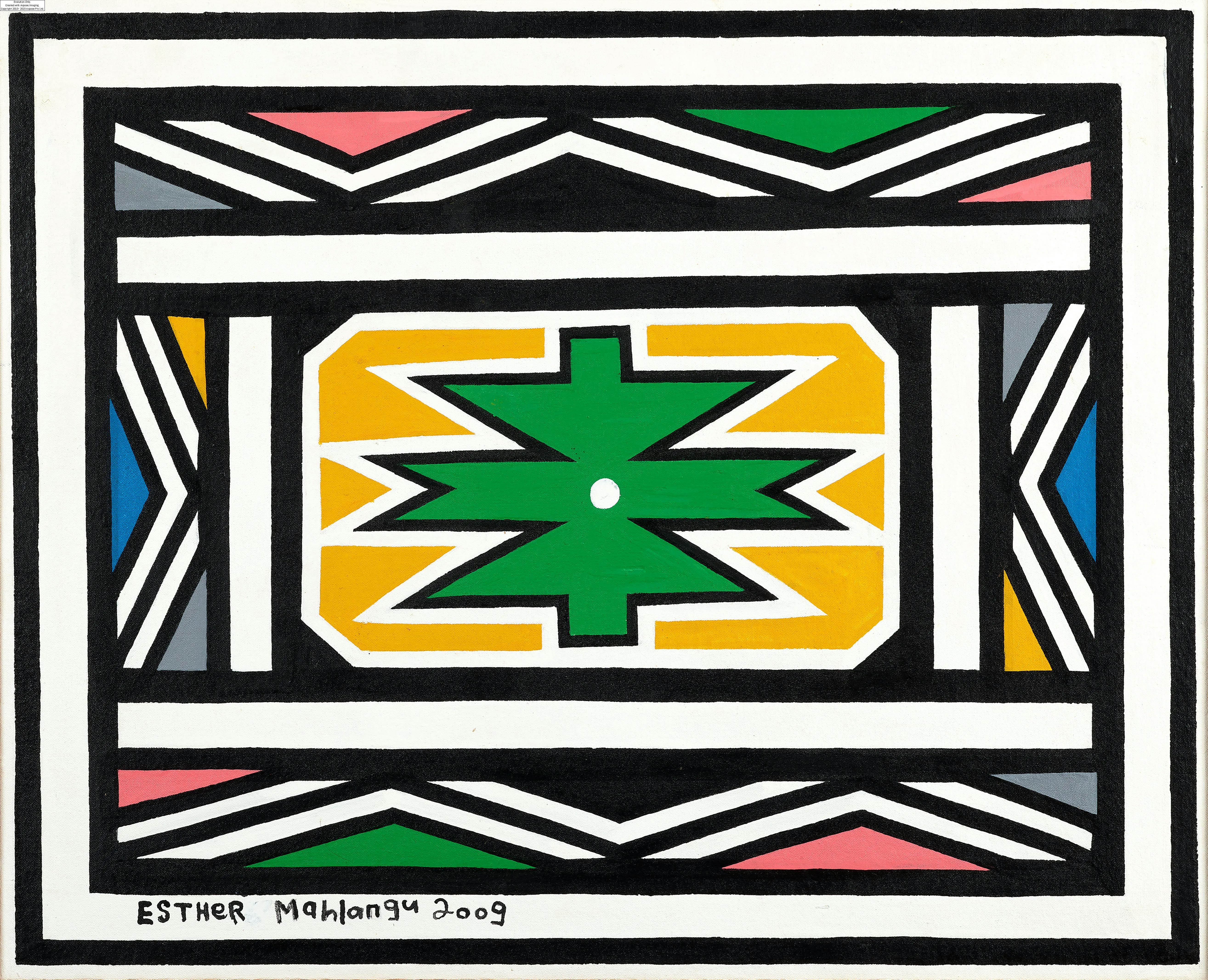 Artwork by Esther Mahlangu, Ndebele Abstract, Made of Acrylic on canvas