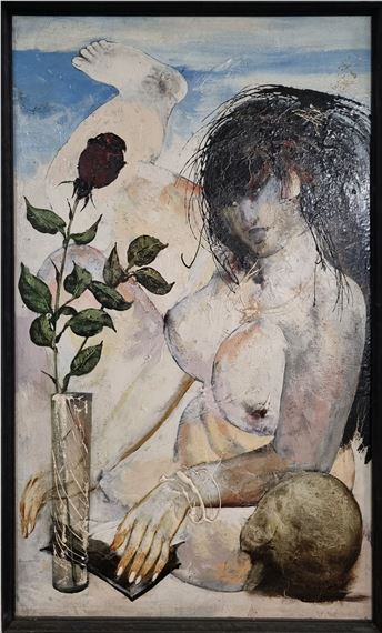 Akts ar rozi vāzē 1991 by Imants Melderis, 1991