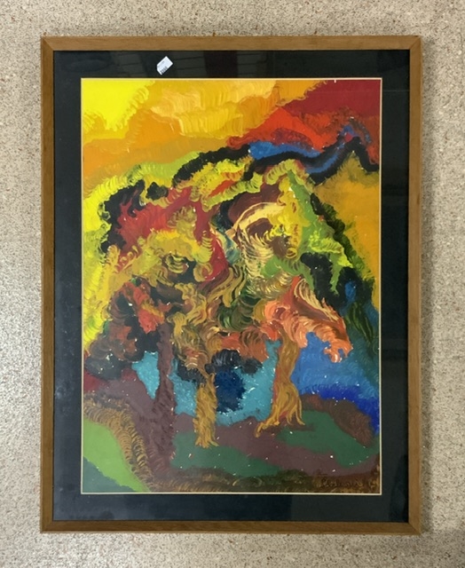 Artwork by Hassan Slaoui, MOROCCAN SIGNED OIL FRAMED AND GLAZED 60, Made of Glazed
