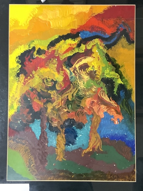 Artwork by Hassan Slaoui, MOROCCAN SIGNED OIL FRAMED AND GLAZED 60, Made of Glazed