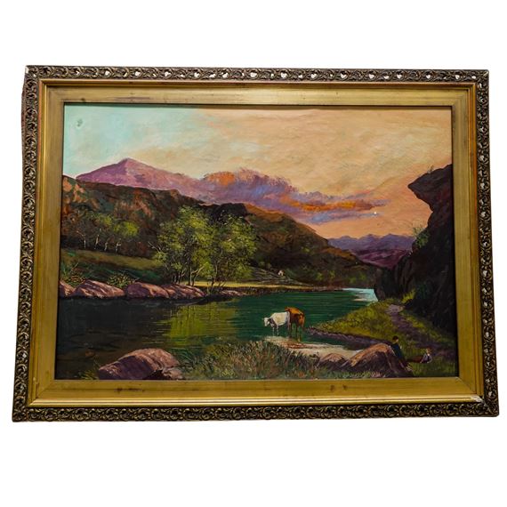 Landscape W/ Cattle - Argentinian School, 20th Century